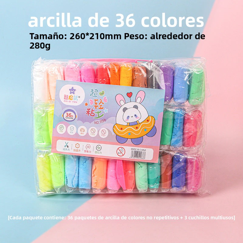 Arcilla de Modelado Ligera para Niños – Pack de 12, 24 o 36 Colores, Secado al Aire